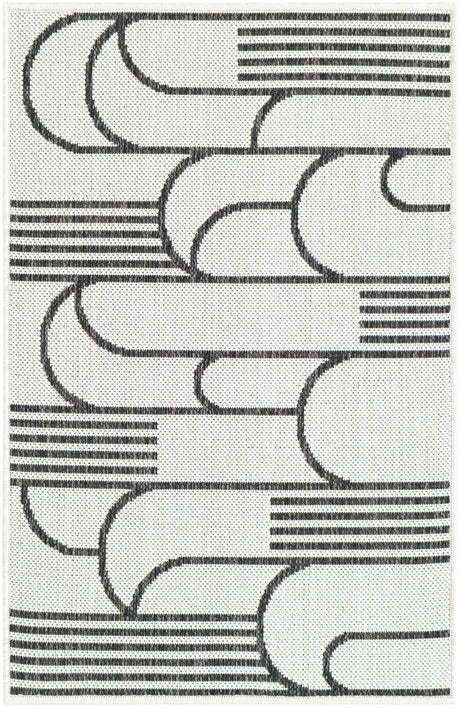 White and Black 2' x 3' 1 Outdoor Modern Rectangle Rug