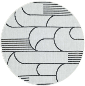 White and Black 4' 1 x 4' 1 Outdoor Modern Round Rug