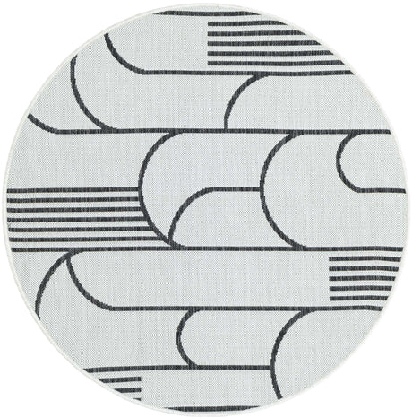White and Black 4' 1 x 4' 1 Outdoor Modern Round Rug
