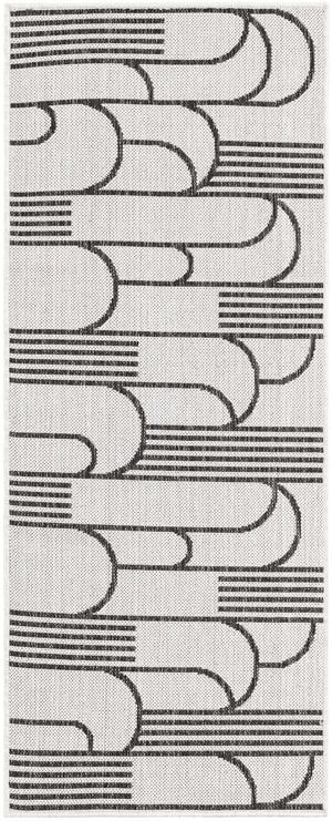 White and Black 2' x 5' 3 Outdoor Modern Runner Area Rug Weather Resistant for Patio, Deck, Terrace, Balcony, Porch 100% Polypropylene Modern Outside Carpet for Sale at Rug Engine