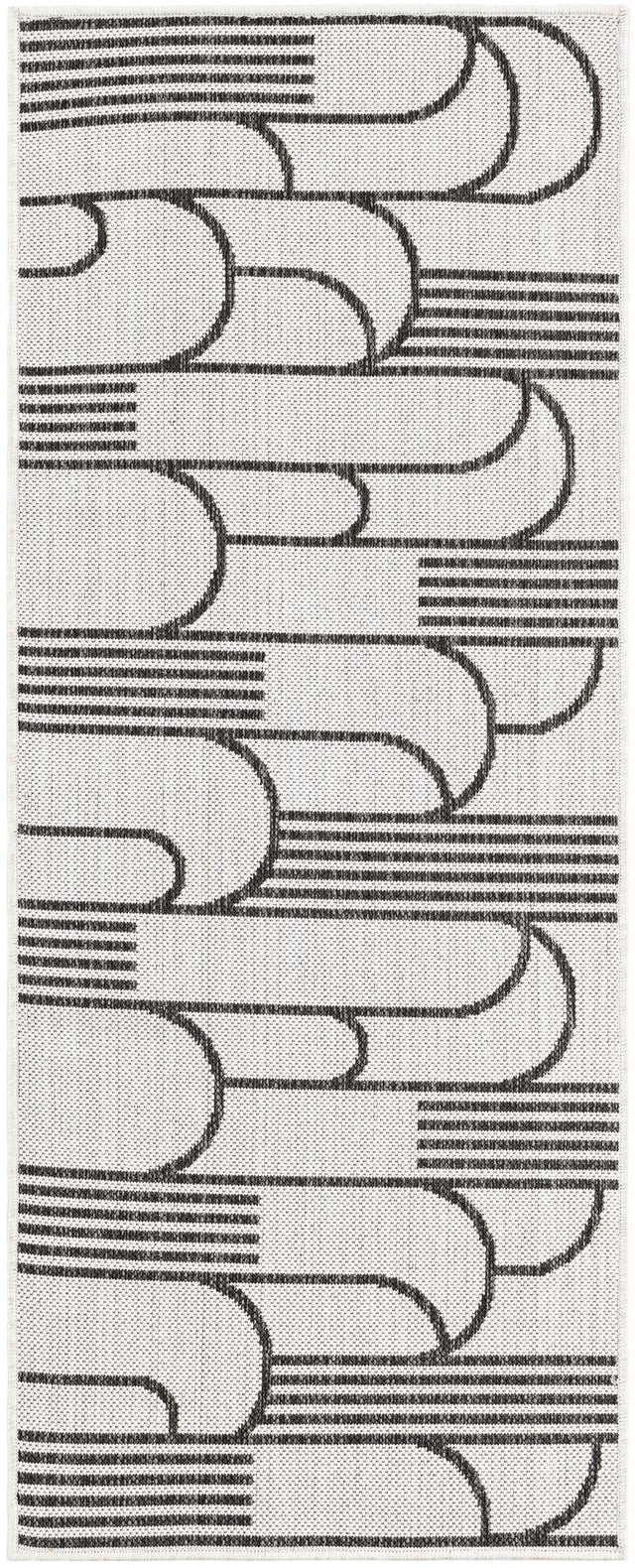 White and Black 2' x 5' 3 Outdoor Modern Runner Area Rug Weather Resistant for Patio, Deck, Terrace, Balcony, Porch 100% Polypropylene Modern Outside Carpet for Sale at Rug Engine
