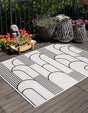 White and Black 6' 1 x 9' Outdoor Modern Rectangle Area Rug Weather Resistant for Patio, Deck, Terrace, Balcony, Porch 100% Polypropylene Modern Outside Carpet for Sale at Rug Engine
