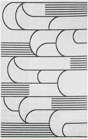 White and Black 5' 3 x 8' Outdoor Modern Rectangle Area Rug Weather Resistant for Patio, Deck, Terrace, Balcony, Porch 100% Polypropylene Modern Outside Carpet for Sale at Rug Engine