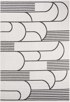 White and Black 7' 1 x 10' Outdoor Modern Rectangle Area Rug Weather Resistant for Patio, Deck, Terrace, Balcony, Porch 100% Polypropylene Modern Outside Carpet for Sale at Rug Engine