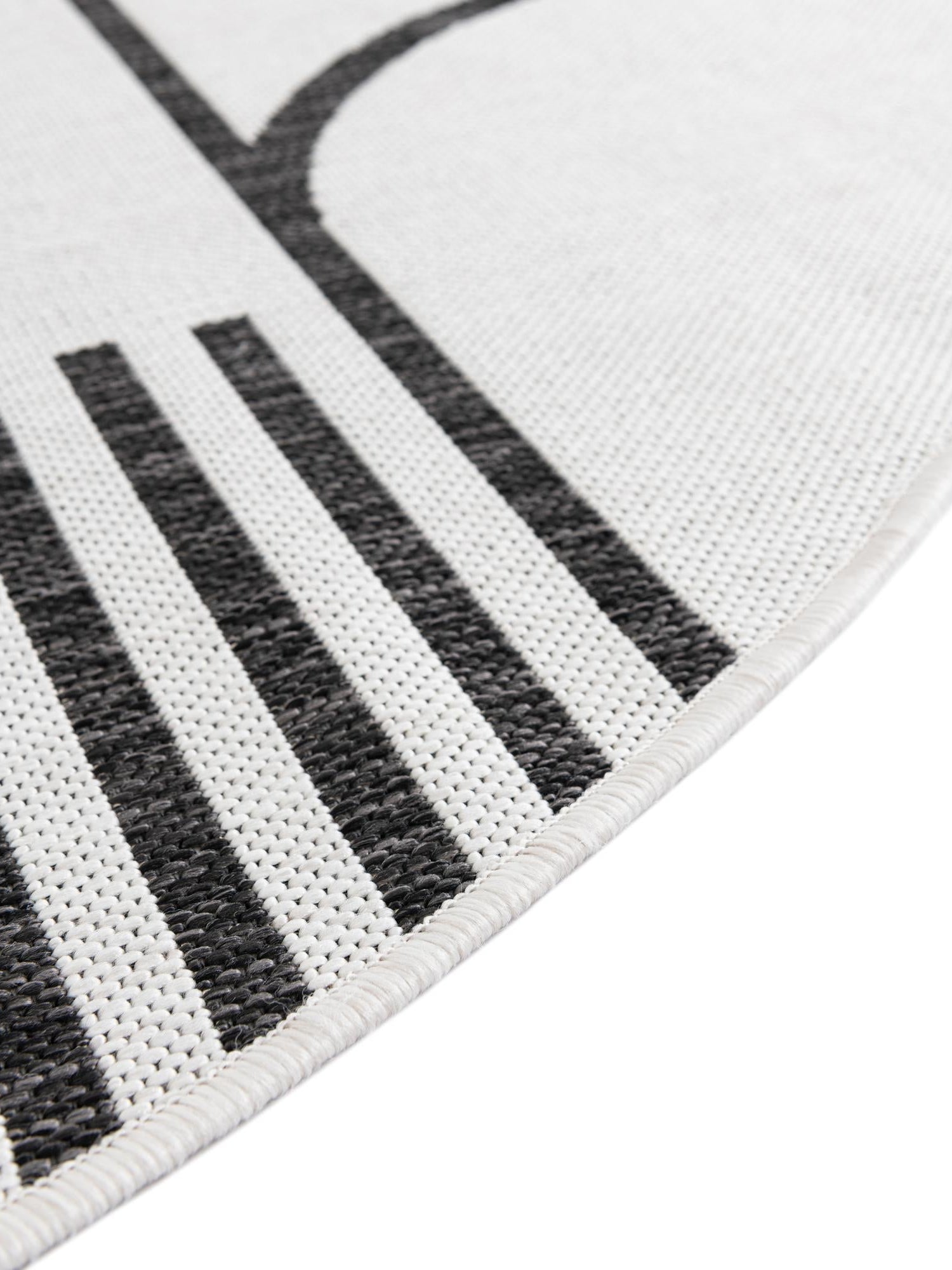 White and Black 3' 1 x 3' 1 Outdoor Modern Round Area Rug Weather Resistant for Patio, Deck, Terrace, Balcony, Porch 100% Polypropylene Modern Outside Carpet for Sale at Rug Engine