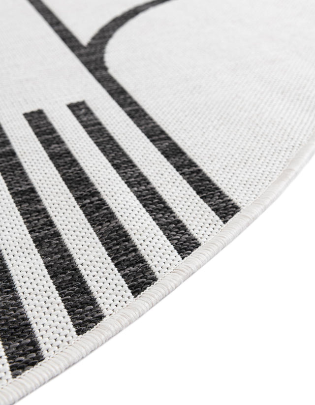 White and Black 3' 1 x 3' 1 Outdoor Modern Round Area Rug Weather Resistant for Patio, Deck, Terrace, Balcony, Porch 100% Polypropylene Modern Outside Carpet for Sale at Rug Engine