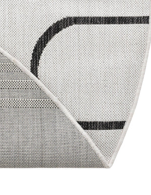 White and Black 3' 1 x 3' 1 Outdoor Modern Round Area Rug Weather Resistant for Patio, Deck, Terrace, Balcony, Porch 100% Polypropylene Modern Outside Carpet for Sale at Rug Engine