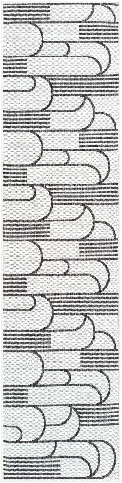White and Black 2' x 8' Outdoor Modern Runner Area Rug Weather Resistant for Patio, Deck, Terrace, Balcony, Porch 100% Polypropylene Modern Outside Carpet for Sale at Rug Engine