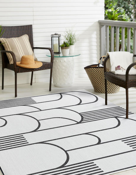 White and Black 12' x 12' Outdoor Modern Square Rug