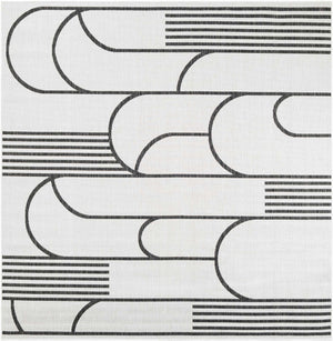 White and Black 7' 10 x 7' 10 Outdoor Modern Square Area Rug Weather Resistant for Patio, Deck, Terrace, Balcony, Porch 100% Polypropylene Modern Outside Carpet for Sale at Rug Engine
