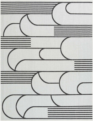 White and Black 7' 10 x 10' Outdoor Modern Rectangle Area Rug Weather Resistant for Patio, Deck, Terrace, Balcony, Porch 100% Polypropylene Modern Outside Carpet for Sale at Rug Engine