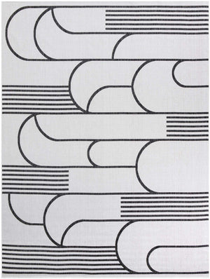 White and Black 9' x 12' Outdoor Modern Rectangle Area Rug Weather Resistant for Patio, Deck, Terrace, Balcony, Porch 100% Polypropylene Modern Outside Carpet for Sale at Rug Engine