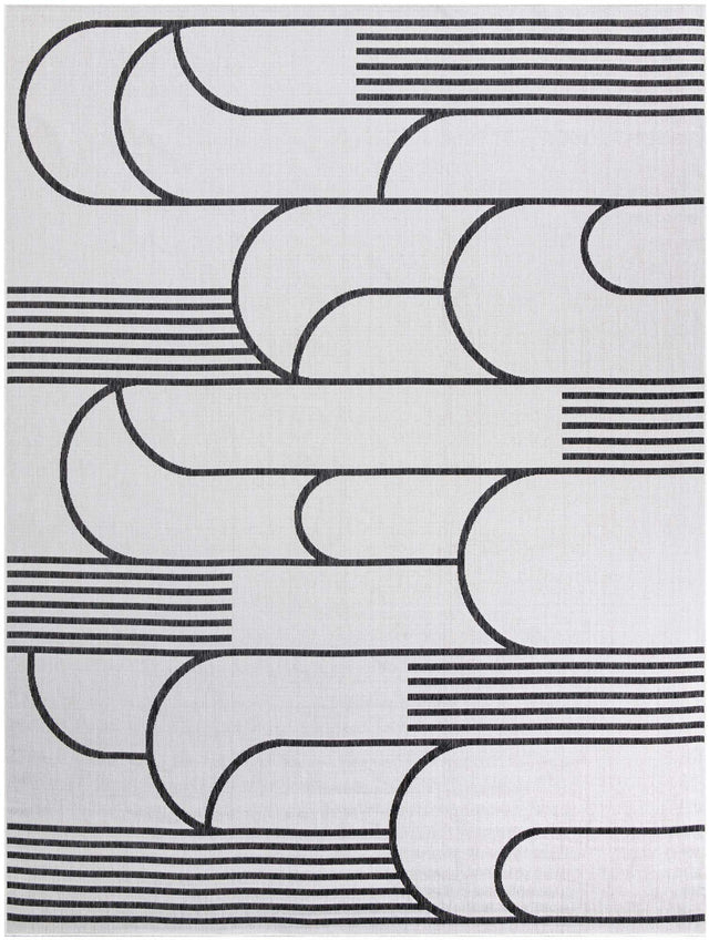 White and Black 9' x 12' Outdoor Modern Rectangle Area Rug Weather Resistant for Patio, Deck, Terrace, Balcony, Porch 100% Polypropylene Modern Outside Carpet for Sale at Rug Engine