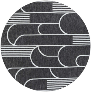 Black and White 10' x 10' Outdoor Modern Round Area Rug Weather Resistant for Patio, Deck, Terrace, Balcony, Porch 100% Polypropylene Modern Outside Carpet for Sale at Rug Engine