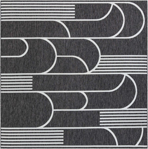 Black and White 10' x 10' Outdoor Modern Square Area Rug Weather Resistant for Patio, Deck, Terrace, Balcony, Porch 100% Polypropylene Modern Outside Carpet for Sale at Rug Engine