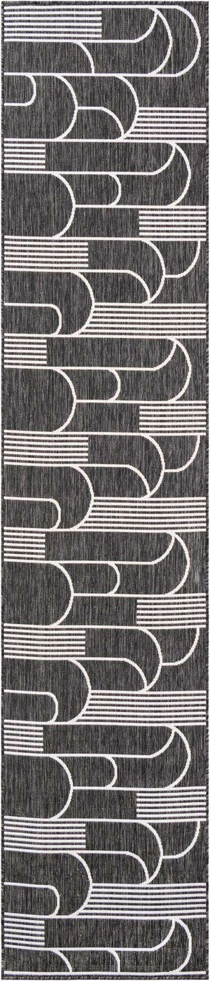 Black and White 2' 7 x 12' Outdoor Modern Runner Area Rug Weather Resistant for Patio, Deck, Terrace, Balcony, Porch 100% Polypropylene Modern Outside Carpet for Sale at Rug Engine