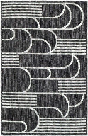 Black and White 2' x 3' 1 Outdoor Modern Rectangle Area Rug Weather Resistant for Patio, Deck, Terrace, Balcony, Porch 100% Polypropylene Modern Outside Carpet for Sale at Rug Engine