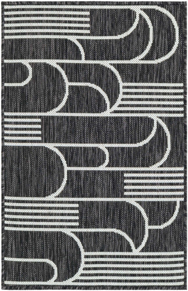 Black and White 2' x 3' 1 Outdoor Modern Rectangle Area Rug Weather Resistant for Patio, Deck, Terrace, Balcony, Porch 100% Polypropylene Modern Outside Carpet for Sale at Rug Engine