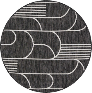 Black and White 3' 1 x 3' 1 Outdoor Modern Round Area Rug Weather Resistant for Patio, Deck, Terrace, Balcony, Porch 100% Polypropylene Modern Outside Carpet for Sale at Rug Engine