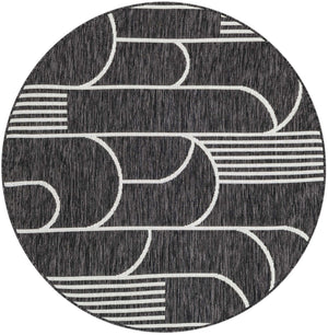 Black and White 4' 1 x 4' 1 Outdoor Modern Round Area Rug Weather Resistant for Patio, Deck, Terrace, Balcony, Porch 100% Polypropylene Modern Outside Carpet for Sale at Rug Engine