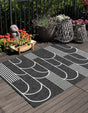 Black and White 4' 1 x 6' 1 Outdoor Modern Rectangle Area Rug Weather Resistant for Patio, Deck, Terrace, Balcony, Porch 100% Polypropylene Modern Outside Carpet for Sale at Rug Engine