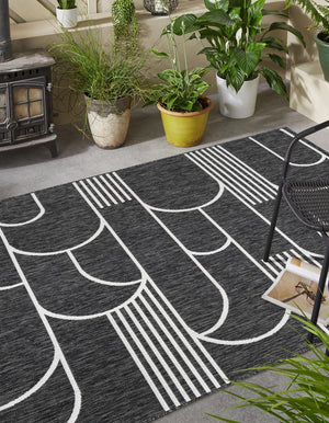 Black and White 9' x 12' Outdoor Modern Rectangle Area Rug Weather Resistant for Patio, Deck, Terrace, Balcony, Porch 100% Polypropylene Modern Outside Carpet for Sale at Rug Engine
