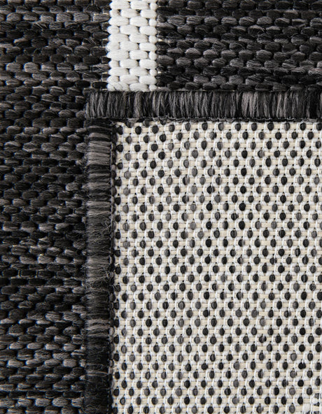 Black and White 6' 1 x 9' Outdoor Modern Rectangle Area Rug Weather Resistant for Patio, Deck, Terrace, Balcony, Porch 100% Polypropylene Modern Outside Carpet for Sale at Rug Engine