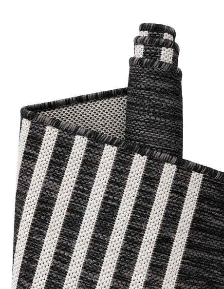 Black and White 6' 1 x 9' Outdoor Modern Rectangle Area Rug Weather Resistant for Patio, Deck, Terrace, Balcony, Porch 100% Polypropylene Modern Outside Carpet for Sale at Rug Engine