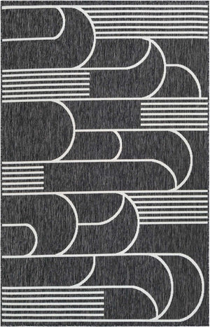 Black and White 5' 3 x 8' Outdoor Modern Rectangle Area Rug Weather Resistant for Patio, Deck, Terrace, Balcony, Porch 100% Polypropylene Modern Outside Carpet for Sale at Rug Engine