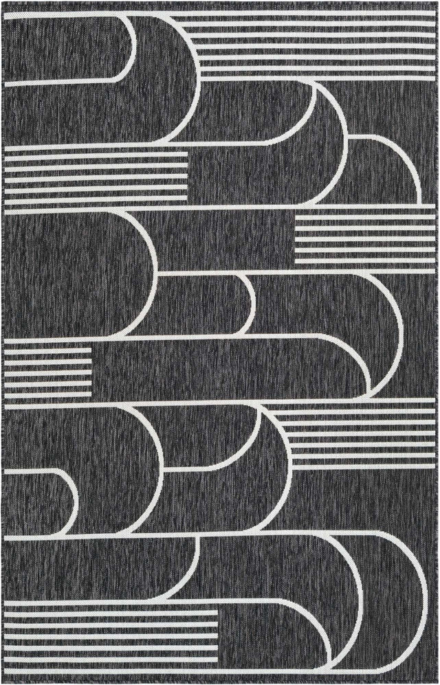 Black and White 5' 3 x 8' Outdoor Modern Rectangle Area Rug Weather Resistant for Patio, Deck, Terrace, Balcony, Porch 100% Polypropylene Modern Outside Carpet for Sale at Rug Engine