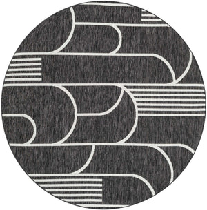 Black and White 6' 1 x 6' 1 Outdoor Modern Round Area Rug Weather Resistant for Patio, Deck, Terrace, Balcony, Porch 100% Polypropylene Modern Outside Carpet for Sale at Rug Engine