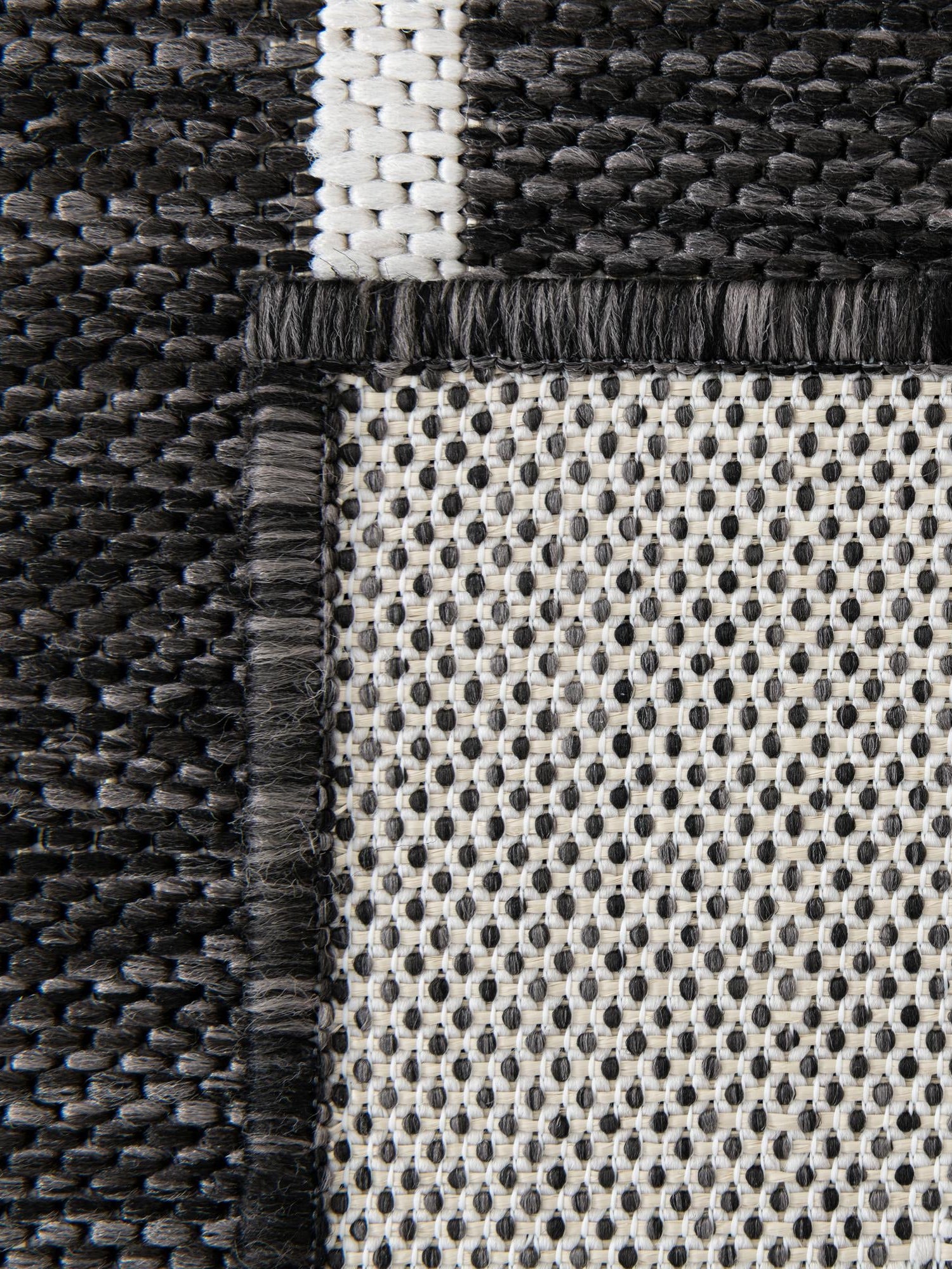 Black and White 2' x 5' 3 Outdoor Modern Runner Area Rug Weather Resistant for Patio, Deck, Terrace, Balcony, Porch 100% Polypropylene Modern Outside Carpet for Sale at Rug Engine