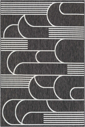 Black and White 6' 1 x 9' Outdoor Modern Rectangle Area Rug Weather Resistant for Patio, Deck, Terrace, Balcony, Porch 100% Polypropylene Modern Outside Carpet for Sale at Rug Engine