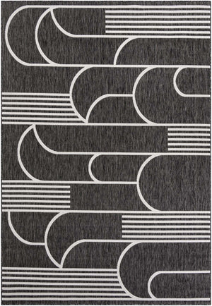 Black and White 7' 1 x 10' Outdoor Modern Rectangle Area Rug Weather Resistant for Patio, Deck, Terrace, Balcony, Porch 100% Polypropylene Modern Outside Carpet for Sale at Rug Engine