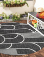 Black and White 3' 1 x 3' 1 Outdoor Modern Round Area Rug Weather Resistant for Patio, Deck, Terrace, Balcony, Porch 100% Polypropylene Modern Outside Carpet for Sale at Rug Engine
