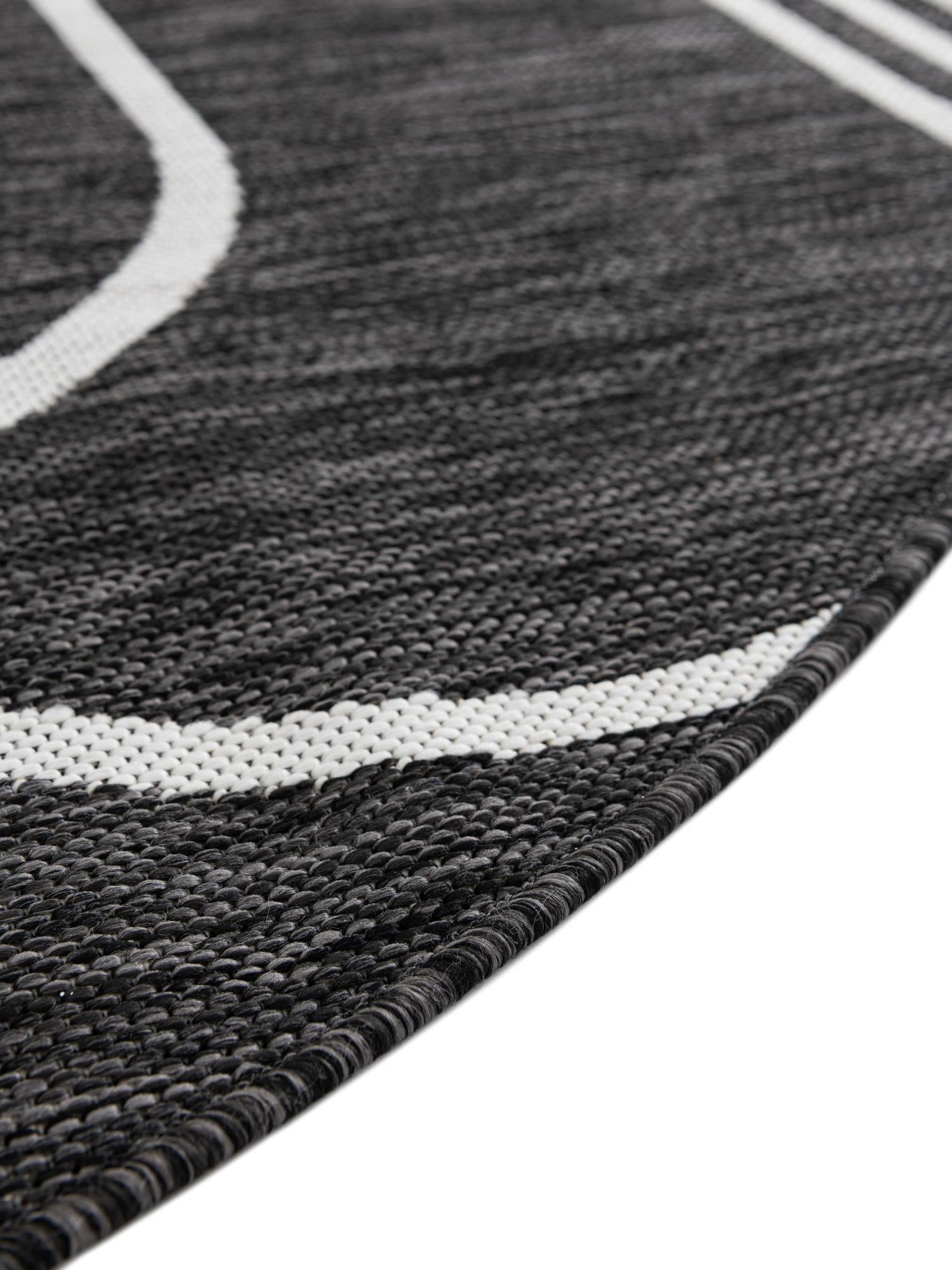 Black and White 6' 1 x 6' 1 Outdoor Modern Round Area Rug Weather Resistant for Patio, Deck, Terrace, Balcony, Porch 100% Polypropylene Modern Outside Carpet for Sale at Rug Engine