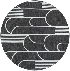 Black and White 7' 10 x 7' 10 Outdoor Modern Round Area Rug Weather Resistant for Patio, Deck, Terrace, Balcony, Porch 100% Polypropylene Modern Outside Carpet for Sale at Rug Engine