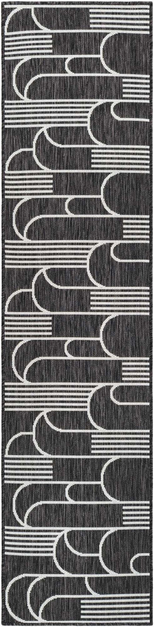 Black and White 2' x 8' Outdoor Modern Runner Area Rug Weather Resistant for Patio, Deck, Terrace, Balcony, Porch 100% Polypropylene Modern Outside Carpet for Sale at Rug Engine