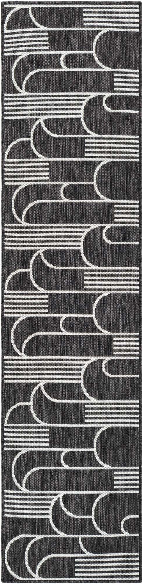 Black and White 2' x 8' Outdoor Modern Runner Area Rug Weather Resistant for Patio, Deck, Terrace, Balcony, Porch 100% Polypropylene Modern Outside Carpet for Sale at Rug Engine
