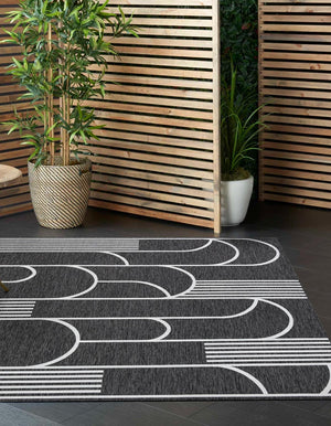 Black and White 12' x 12' Outdoor Modern Square Area Rug Weather Resistant for Patio, Deck, Terrace, Balcony, Porch 100% Polypropylene Modern Outside Carpet for Sale at Rug Engine