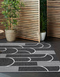 Black and White 10' x 10' Outdoor Modern Square Area Rug Weather Resistant for Patio, Deck, Terrace, Balcony, Porch 100% Polypropylene Modern Outside Carpet for Sale at Rug Engine