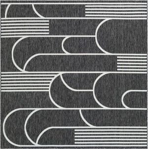Black and White 7' 10 x 7' 10 Outdoor Modern Square Area Rug Weather Resistant for Patio, Deck, Terrace, Balcony, Porch 100% Polypropylene Modern Outside Carpet for Sale at Rug Engine