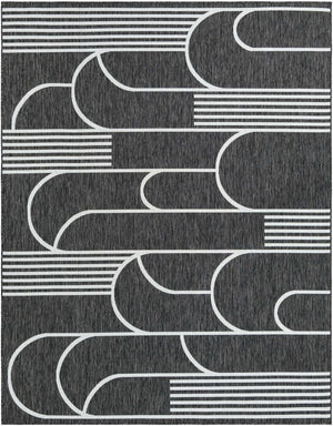 Black and White 7' 10 x 10' Outdoor Modern Rectangle Area Rug Weather Resistant for Patio, Deck, Terrace, Balcony, Porch 100% Polypropylene Modern Outside Carpet for Sale at Rug Engine