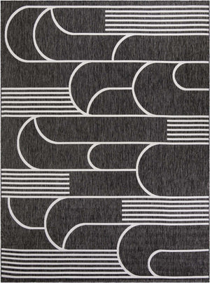 Black and White 9' x 12' Outdoor Modern Rectangle Area Rug Weather Resistant for Patio, Deck, Terrace, Balcony, Porch 100% Polypropylene Modern Outside Carpet for Sale at Rug Engine