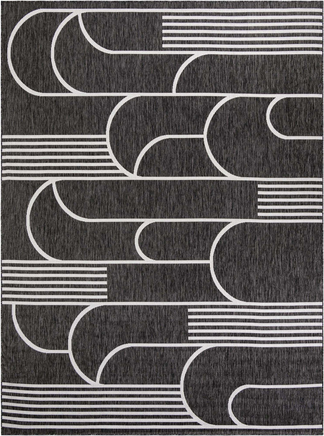 Black and White 9' x 12' Outdoor Modern Rectangle Area Rug Weather Resistant for Patio, Deck, Terrace, Balcony, Porch 100% Polypropylene Modern Outside Carpet for Sale at Rug Engine