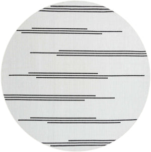 White and Black 10' x 10' Outdoor Modern Round Area Rug Weather Resistant for Patio, Deck, Terrace, Balcony, Porch 100% Polypropylene Modern Outside Carpet for Sale at Rug Engine