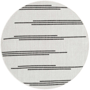 White and Black 3' 1 x 3' 1 Outdoor Modern Round Area Rug Weather Resistant for Patio, Deck, Terrace, Balcony, Porch 100% Polypropylene Modern Outside Carpet for Sale at Rug Engine
