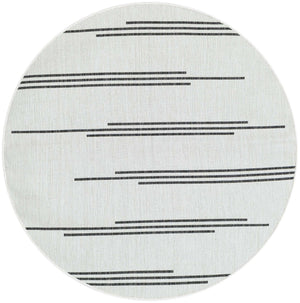 White and Black 4' 1 x 4' 1 Outdoor Modern Round Area Rug Weather Resistant for Patio, Deck, Terrace, Balcony, Porch 100% Polypropylene Modern Outside Carpet for Sale at Rug Engine