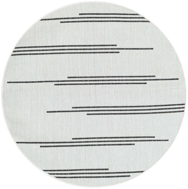 White and Black 4' 1 x 4' 1 Outdoor Modern Round Area Rug Weather Resistant for Patio, Deck, Terrace, Balcony, Porch 100% Polypropylene Modern Outside Carpet for Sale at Rug Engine
