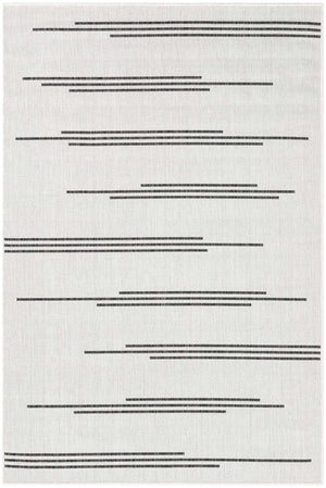 White and Black 4' 1 x 6' 1 Outdoor Modern Rectangle Area Rug Weather Resistant for Patio, Deck, Terrace, Balcony, Porch 100% Polypropylene Modern Outside Carpet for Sale at Rug Engine